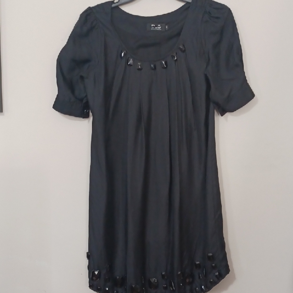 Dolce&Gabana  Black Designer Silk Midi Cocktail Dress. Size 40